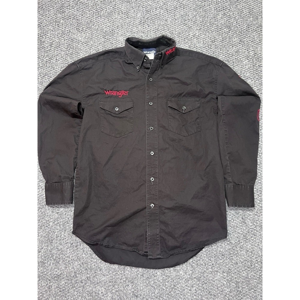 Wrangler Men's Western Show Shirt Black Long Sleeve Red Embroidery Small